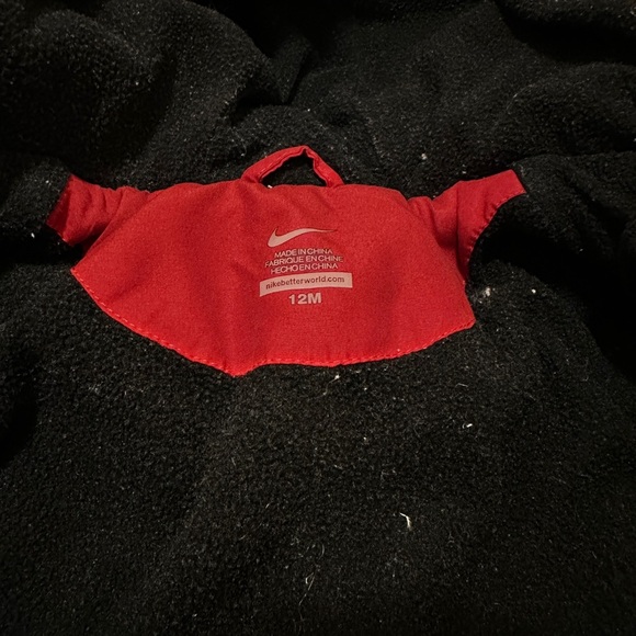 Nike Baby Infant Snowsuit Red Puffer Fleece‎ Lined Zip Detachable Mitts - Picture 5 of 5